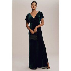 NWOT Jenny Yoo Ellis Flutter-Sleeve Open-Back Stretch Velvet Gown